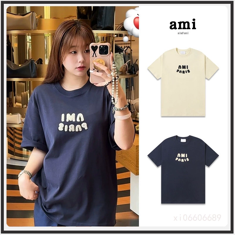 AMI с короткими рукавами и буквами 25ss, весна и лето, новый модный бренд из чистого хлопка, свободный и универсальный повседневный элитный стиль, одинаковый стиль для мужчин и женщин