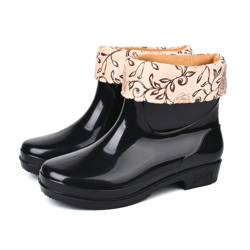 Zapatas de lluvia de mujer, botas de lluvia de cacho corto para adultos, zapatos de goma de cocina de barril bajo resistentes al desgaste, impermeables, antideslizantes, zapatos de agua calientes. image 6
