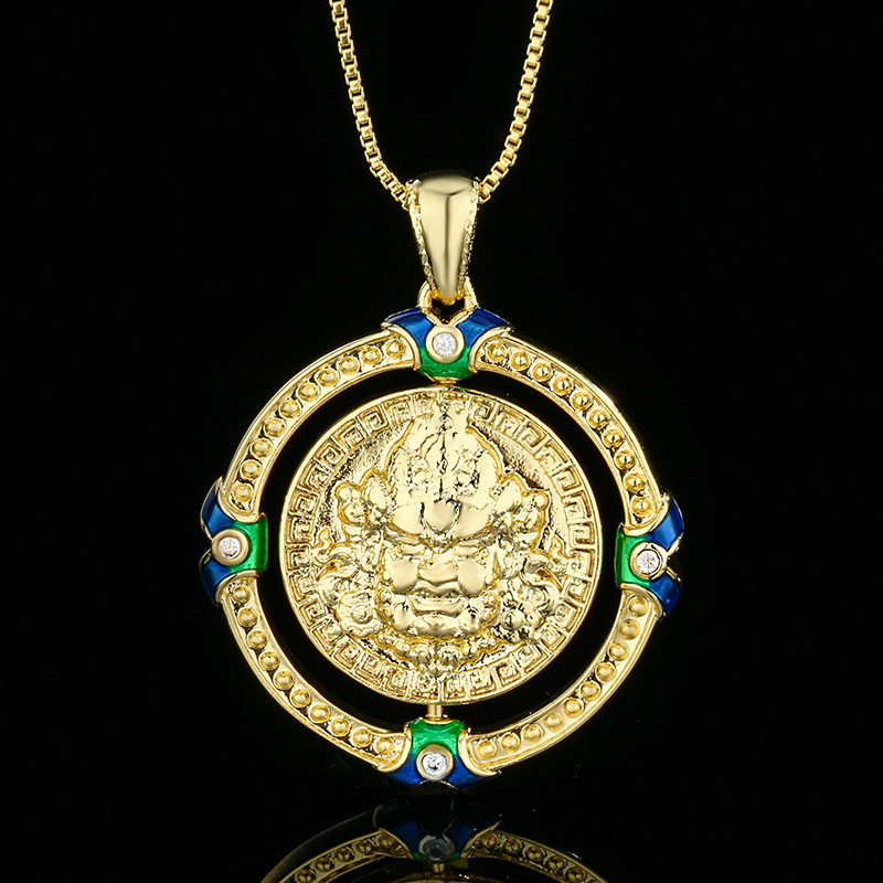 2024 otoño e invierno nuevo estilo Zhuang Shengsheng joyería Lucky Nafu Yellow Fortune God Collar de color dorado Collar colgante giratorio