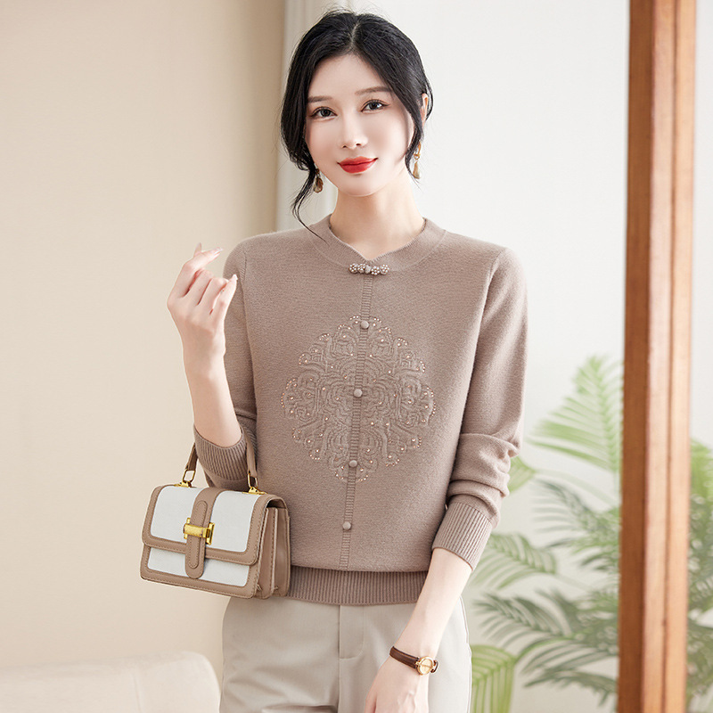 秋冬新款中老年女装风针织衫长袖秋季妈妈毛衣大码宽松打底衫，女装针织衫/毛衣，妃慕昵服饰