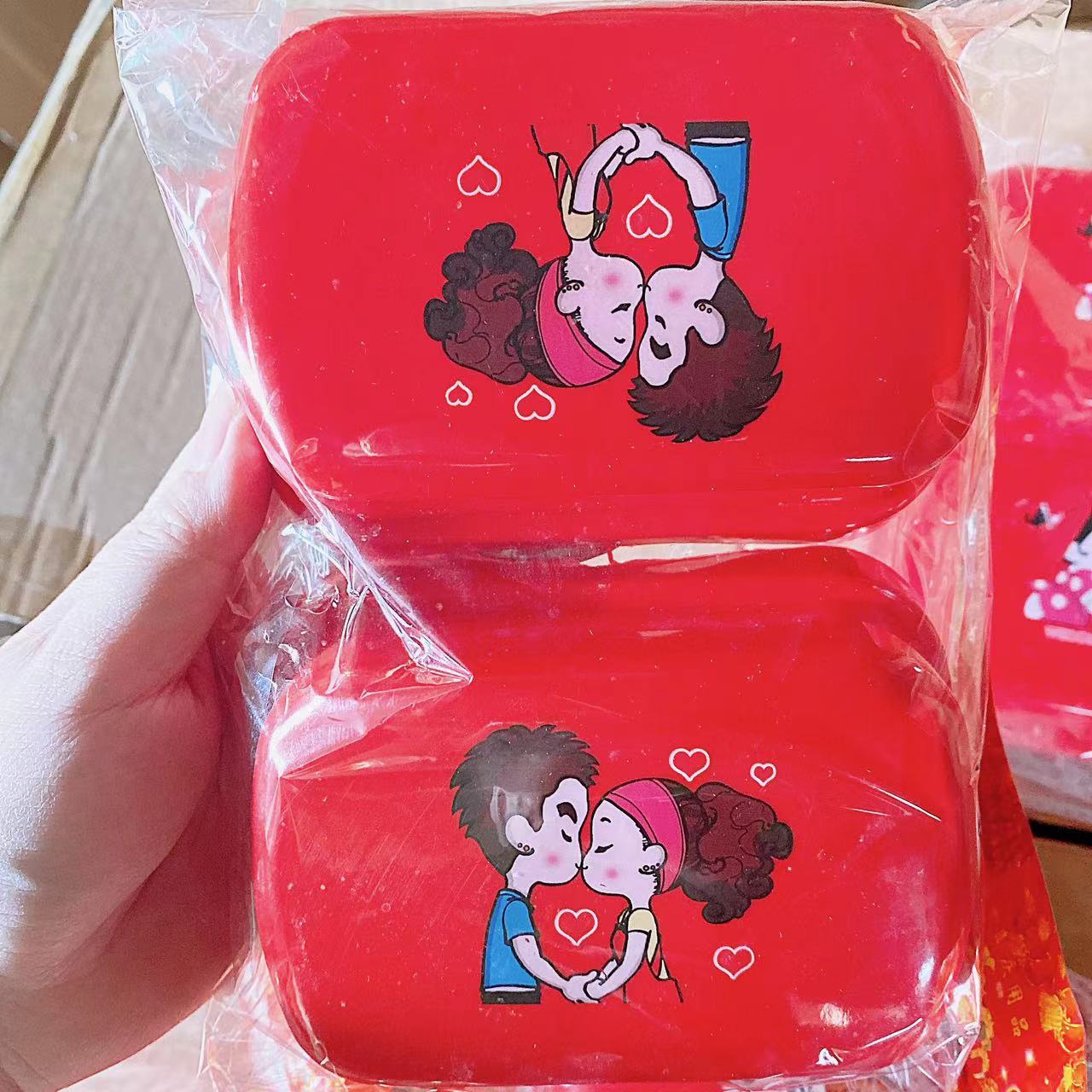 Directo de fábrica Caja de jabón feliz rojo caja de jabón de plástico con tapa suministros de baño de cocina boda caja de jabón