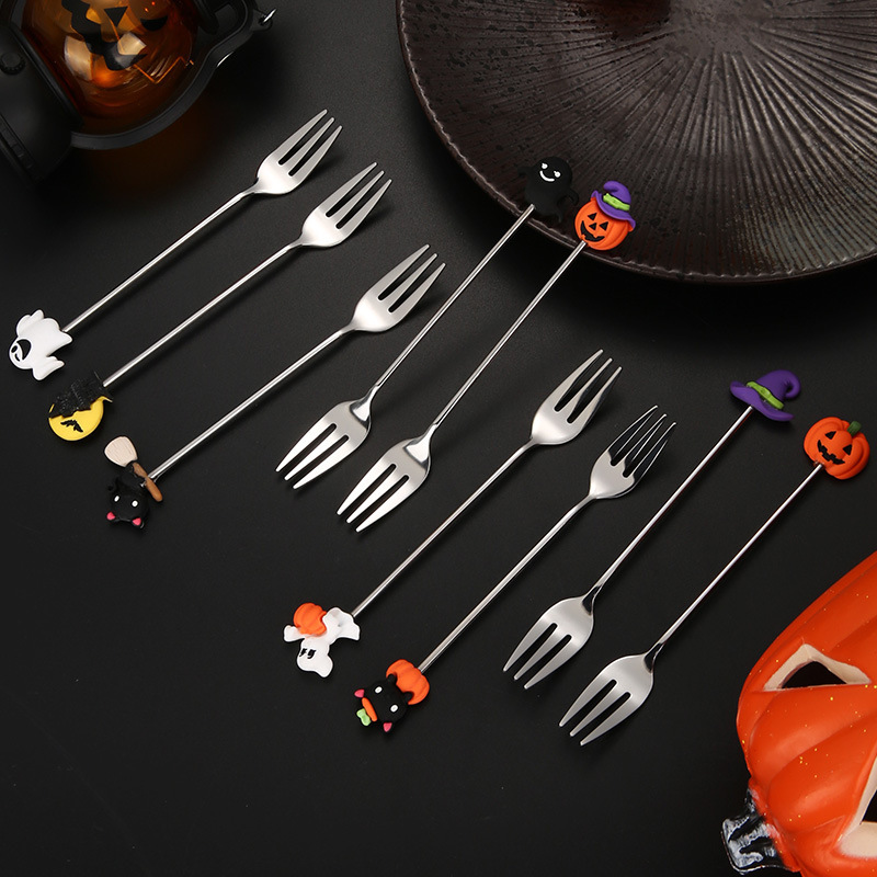 ステンレス鋼ハロウィーン食器セットフォークスプーンクリエイティブ漫画デザートスプーンコーヒー攪拌スプーンフルーツフォークデザートフォーク|undefined
