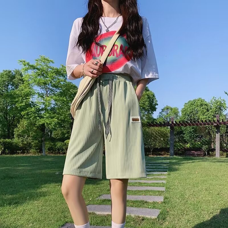 Ice Silk Sports Shorts Women's New Summer Thin plus size chubby girl Loose Slimming Wide Leg Pants