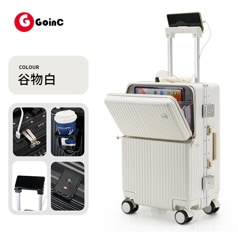 Maleta multifuncional con marco de aluminio de 20 pulgadas para mujer, caja con ruedas resistente al desgaste para hombre con portavasos, caja de embarque de viaje de 24 pulgadas para hombre