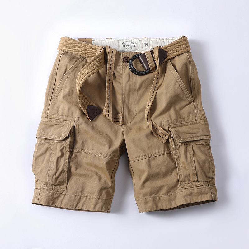 Pantaloncini cargo da uomo Ami Khaki Summer Cotton Camouflage, pantaloni casual taglie forti_voghion.com