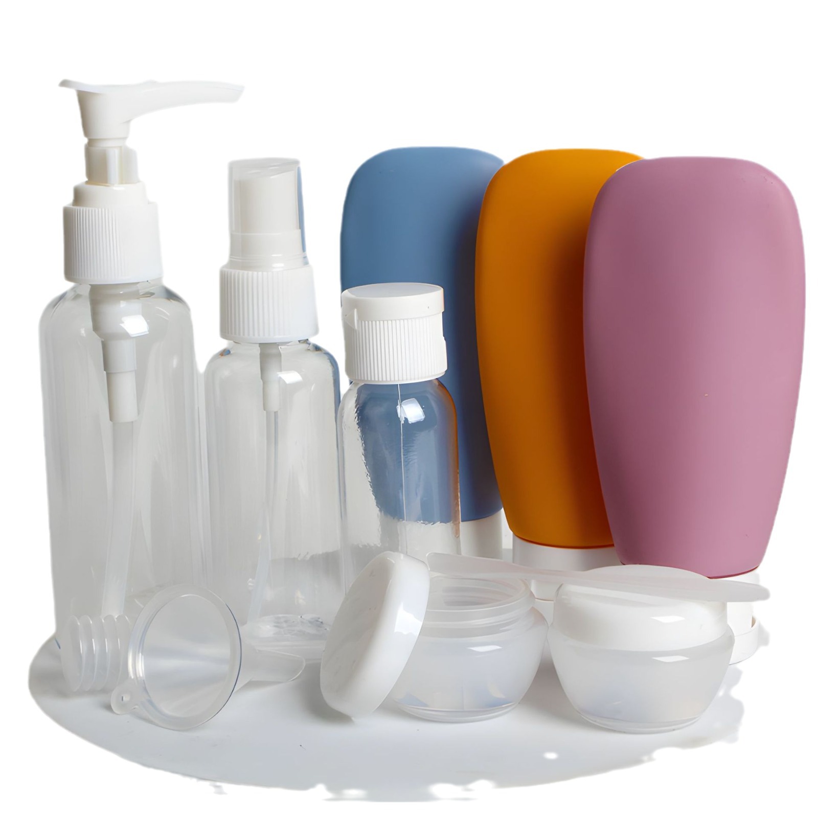 Juego de viaje de subembotellado, botella de cosméticos, botella de plástico, botella de loción, botella de champú, botella de spray, juego de once piezas