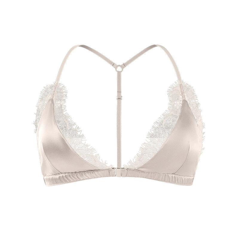 Кружевное атласное нижнее белье для ресниц Lace silk underwear for eyelashes, wireless bra, french style, V-neckline, beautiful back