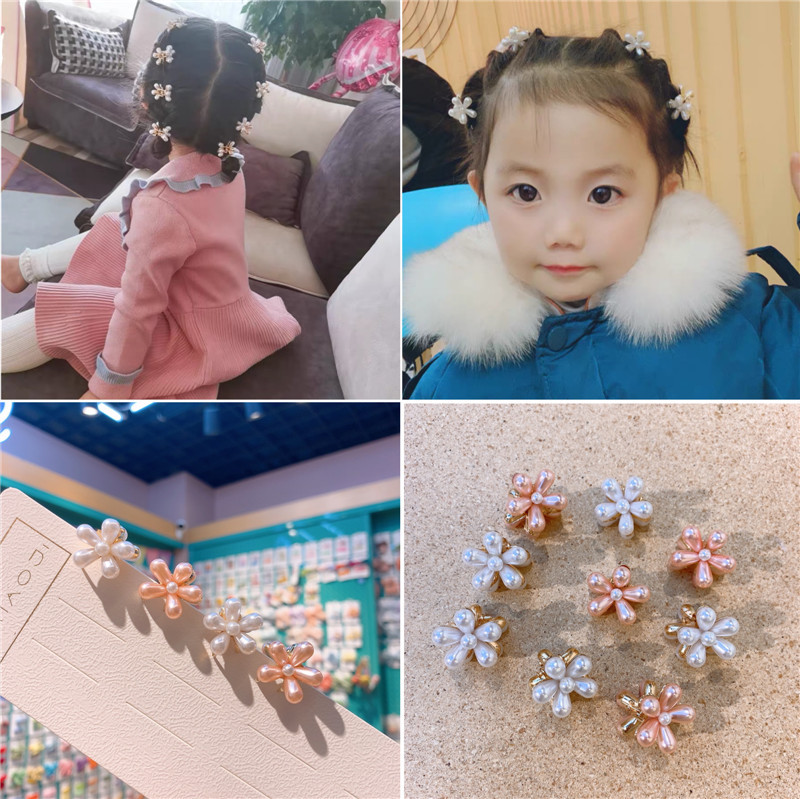 法式復古珍珠雛菊花朵髮夾韓版兒童小抓夾 甜美發卡迷你發抓女