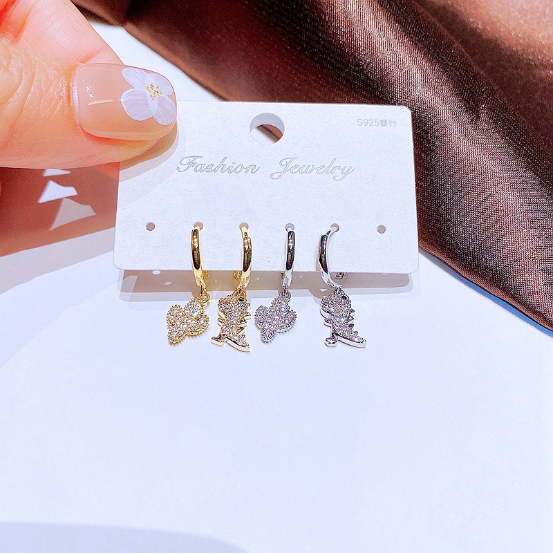 Creative Cute Asymmetric Cactus Dinosaur Zircon Inlaid Ear Clip Jewelry Wholesale