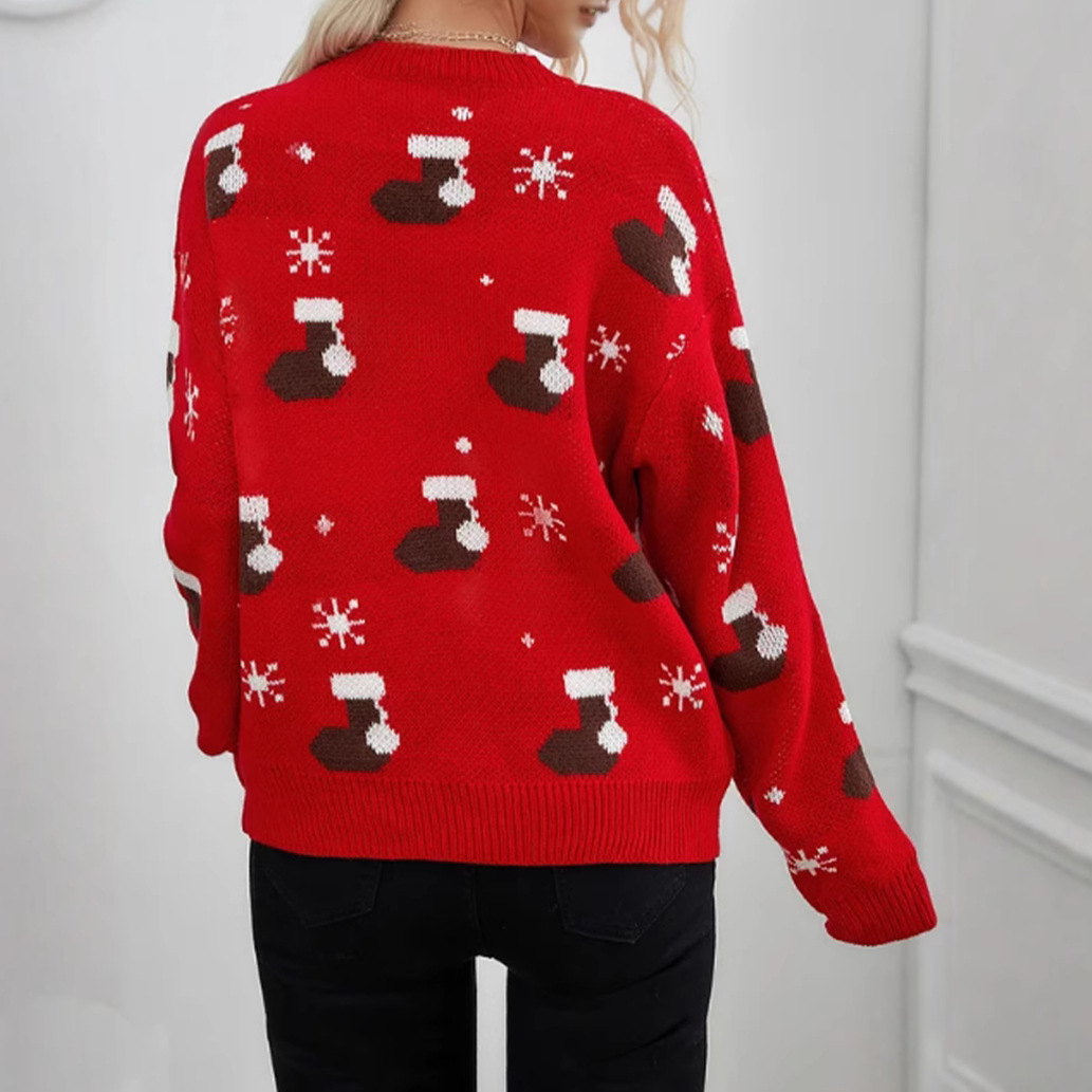 Christmas Knit Sweater For Women - Cozy Oversized Pullover With Festive Patterns, Soft Polyester Long Sleeve Tunic_voghion.com