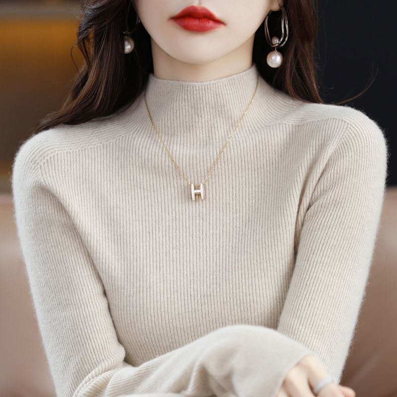 슬림핏 올매치 우아한 니트 베이스 셔츠 1 차 의류 원활한 반터틀넥 스웨터 여성용 풀오버 스웨터