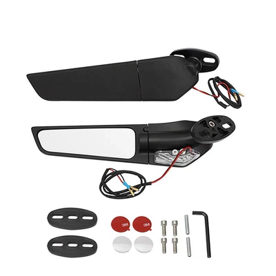 Suitable for Honda CBR650R CBR500R race 600 race 250 GPR150R Modified Fixed wing rearview mirror (Motorcycle rearview mirror) - wing-mirror-with-light-black