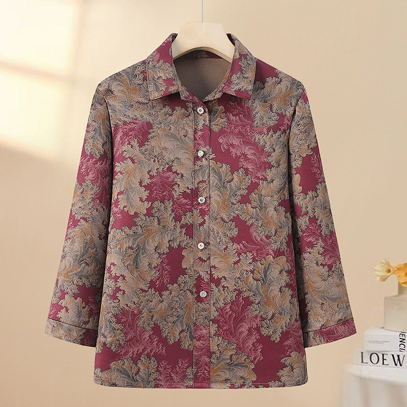 Дедушкина осенняя рубашка с длинным рукавом для мам среднего и пожилого возраста, весенне-осенняя тонкая блузка-жакет для женщин 60-70 лет.