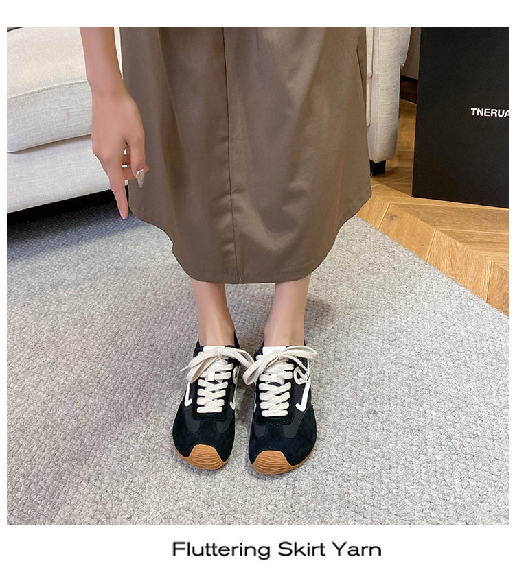 Giày sneaker nữ dáng Agandexun buộc dây tăng chiều cao bên trong 5 cm, mũi tròn, phong cách casual — Màu hồng, Màu nâu đậm, Màu xám, Màu đen chi tiết 35