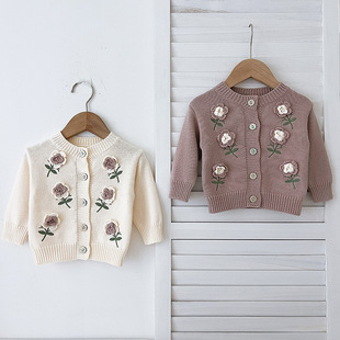 Big Sale Welfare Baby Sweater Kidsren's Handmade Flower Knitted Jacket Baby Girl Sweater Outer Cardigan