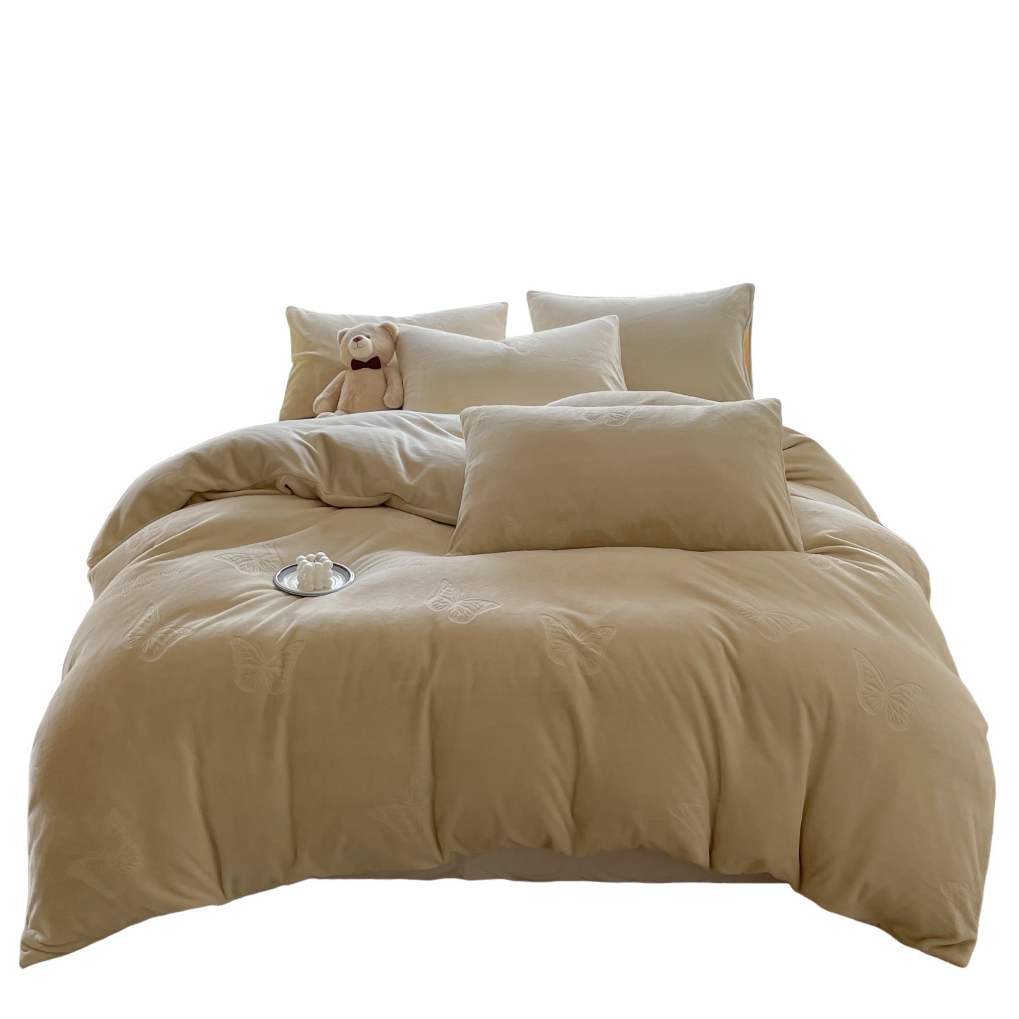 High-end engrosado tallado leche de lana de cuatro piezas conjunto 2025 nuevo invierno de doble cara coral de lana de cama de lana