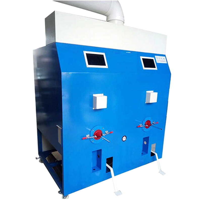 Máquina de llenado de algodón de doble puerto de fábrica de juguete de peluche máquina de llenado de algodón almohada núcleo PP algodón abajo algodón de doble eje máquina de llenado de algodón