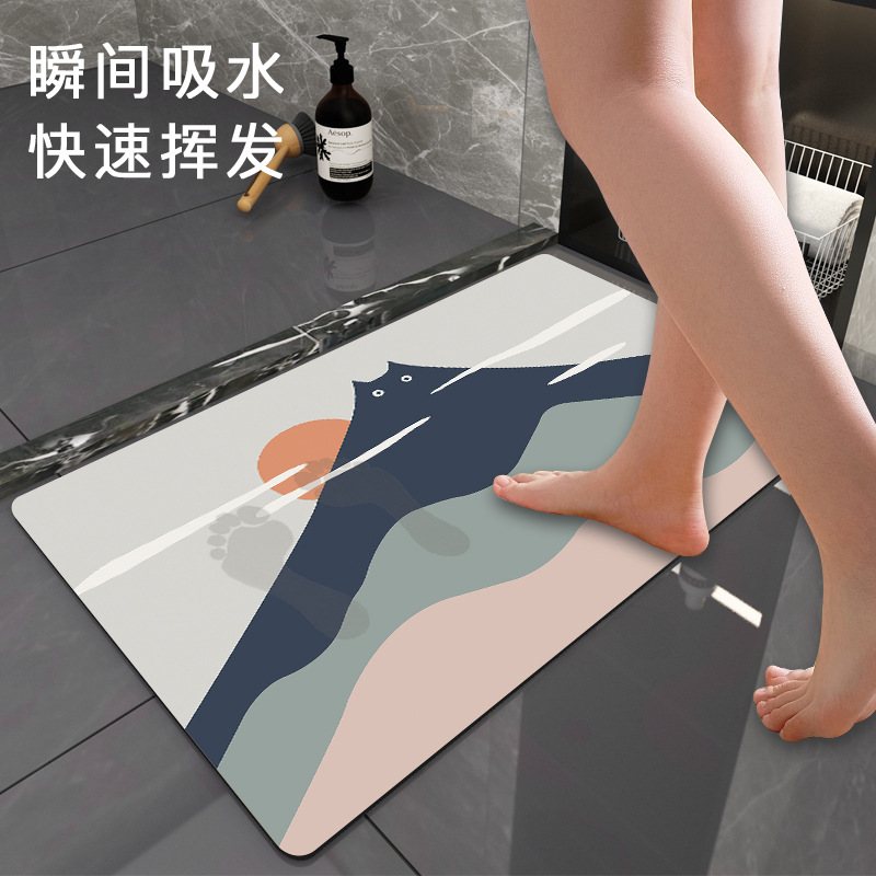 Alfombra de piso de baño de barro de diatomeas suave dibujos animados lindo boca de inodoro alfombra de piso absorbente inodoro estera antideslizante de secado rápido