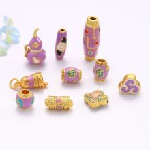 古法珐琅滴油紫色葫芦式藏六字真言天珠隔珠diy手链项链串珠桶珠