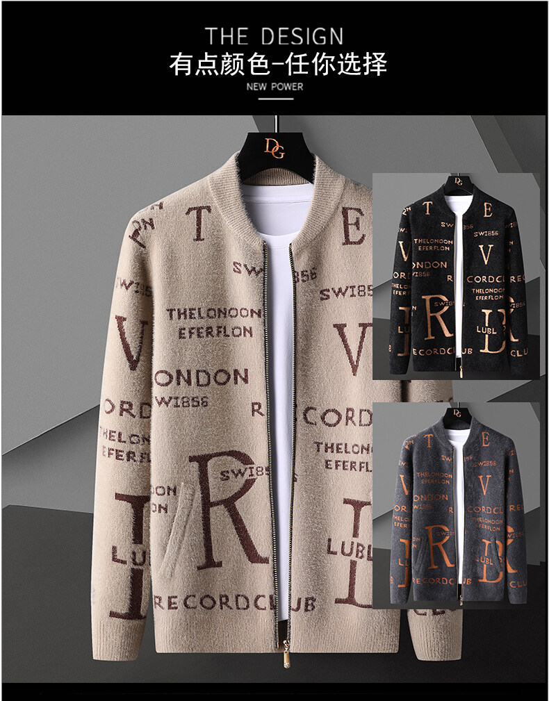 Men's wool blend cardigan sweater V-neck single-breasted letter pattern ...