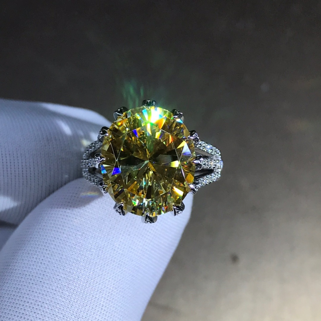 6 quilates VVS grado 3EX Oval anillo de diamantes de alto carbono con incrustaciones de diamantes importados de alto carbono Rosa G color amarillo joyería