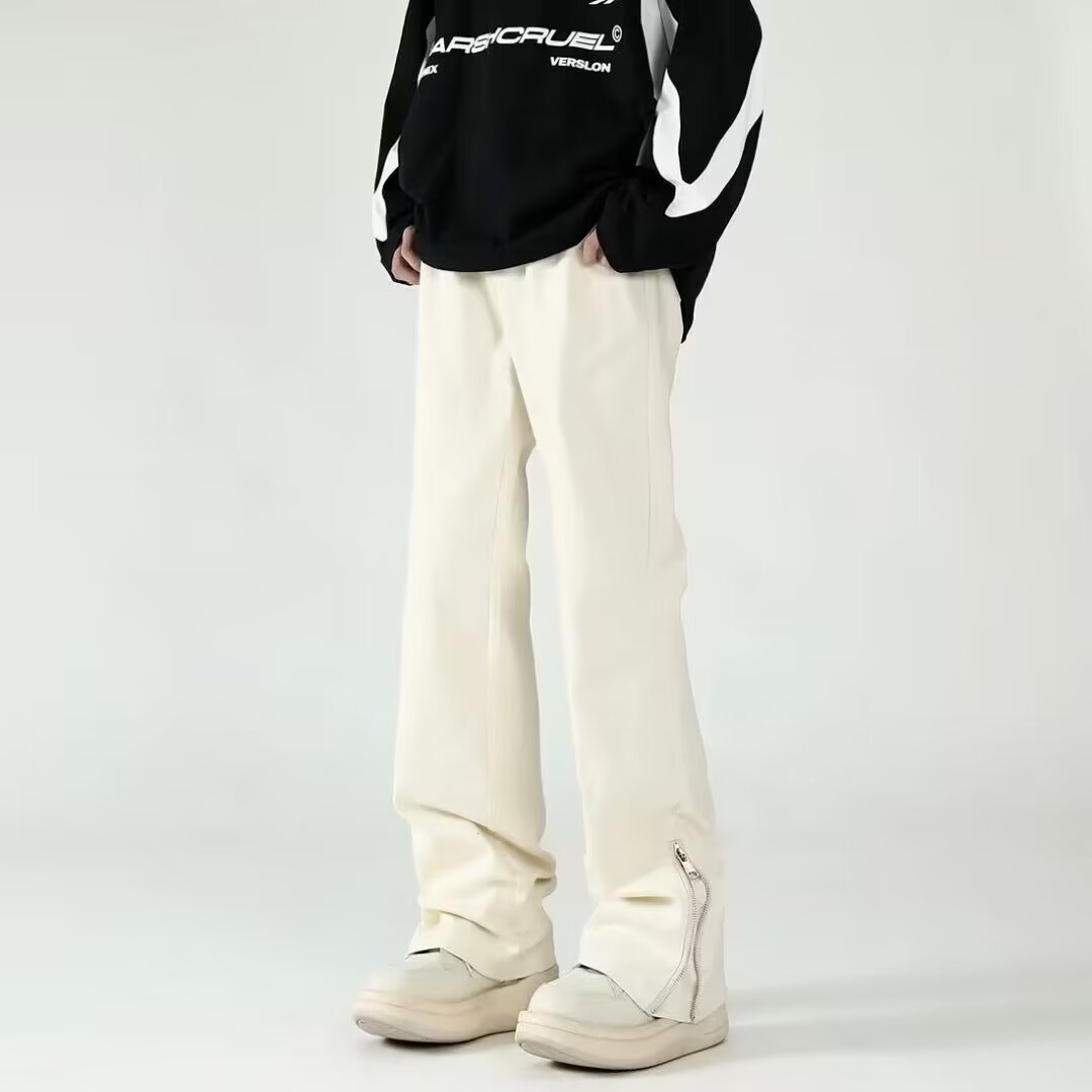 Pantalones estilo vibe americano, pantalones vaqueros negros rotos de la marea de la calle alta, pantalones cortos con cremallera dividida de estilo fino de verano para hombre