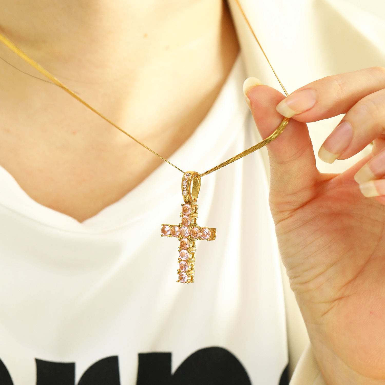 14g Weight Real Gold Plated Plating Material Rhinestones Inlay Material Pendant Necklace Classification 1 Piece Quantity Casual, Daily Occasion 304 Stainless Steel Material Cross Pattern Women's Gender Vintage Style Style Waterproof Non Tarnish, Plating, Inlay Craft Real Gold Plated Cross 304 Stainless Steel Vintage Style Waterproof Non Tarnish Pendant Necklace 10