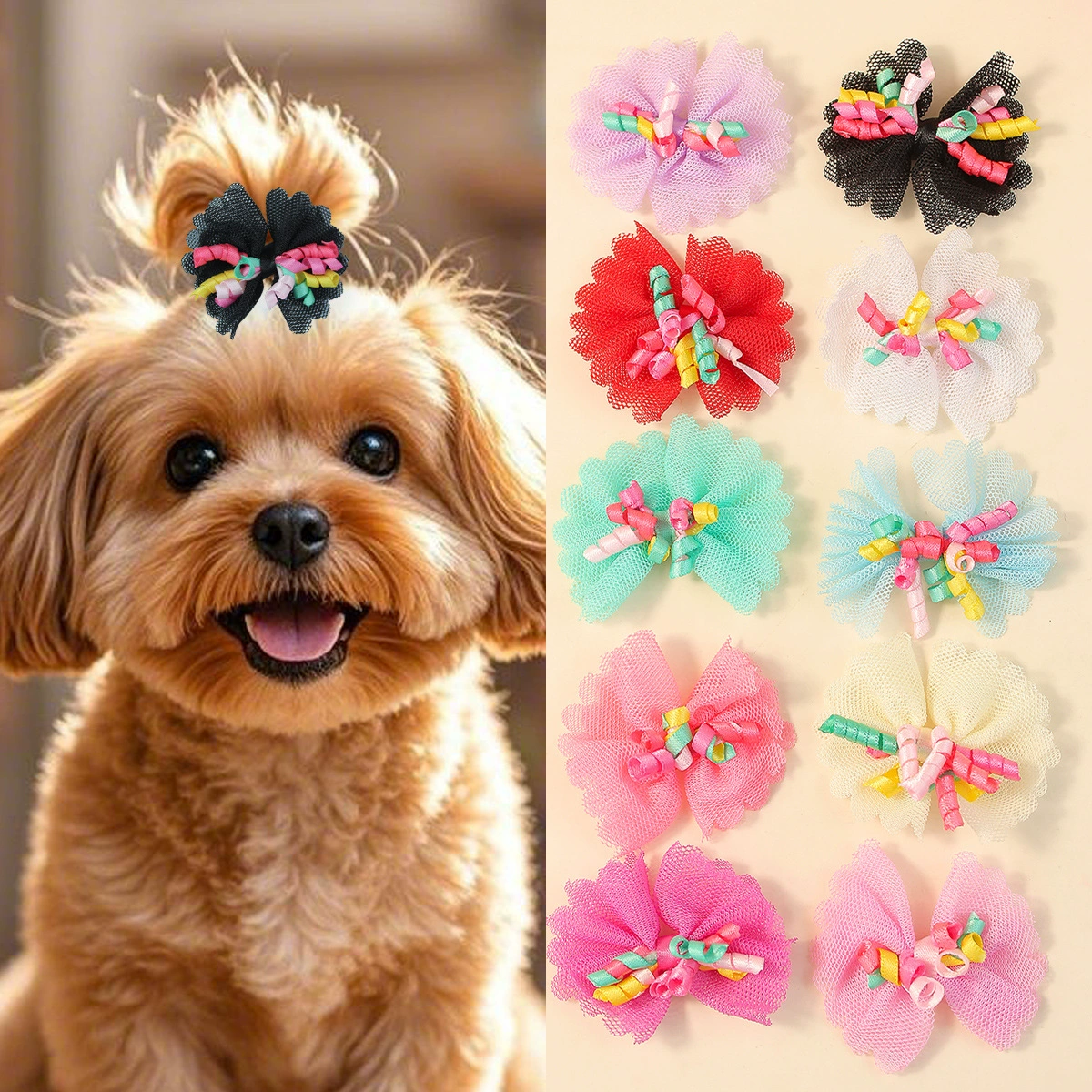 Трансграничная сетка для домашних животных, вьющиеся резиновые ленты для волос, кошачьи собаки аксессуары, аксессуары, аксессуары, аксессуары, красочные с декоративной веревкой для волос