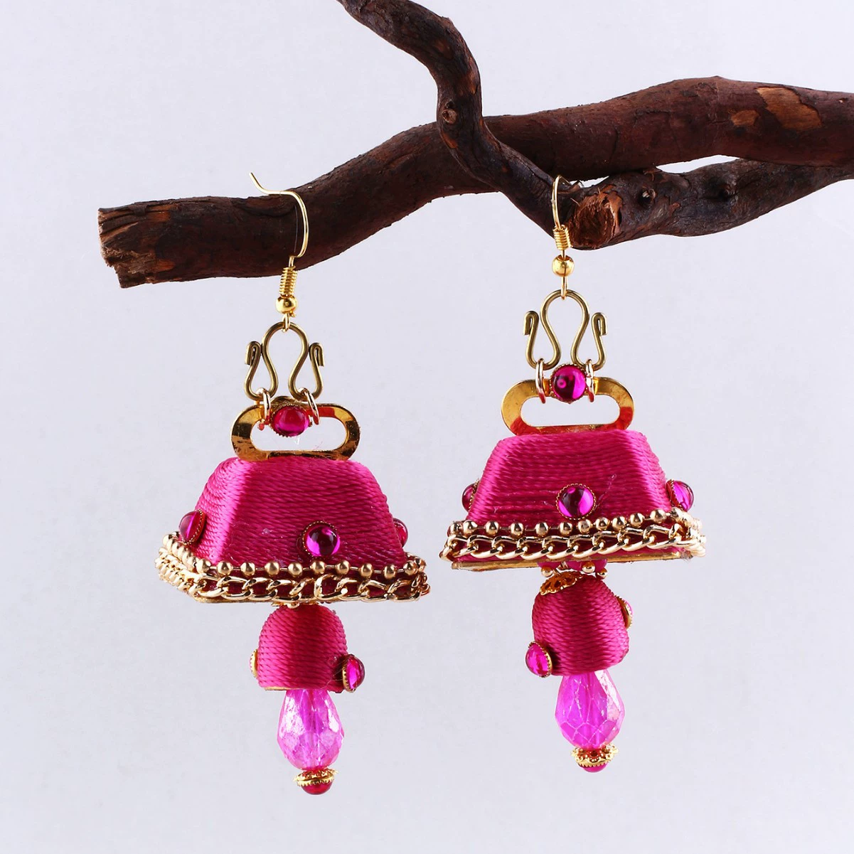 Red three dimensional pendant, earrings, boho style