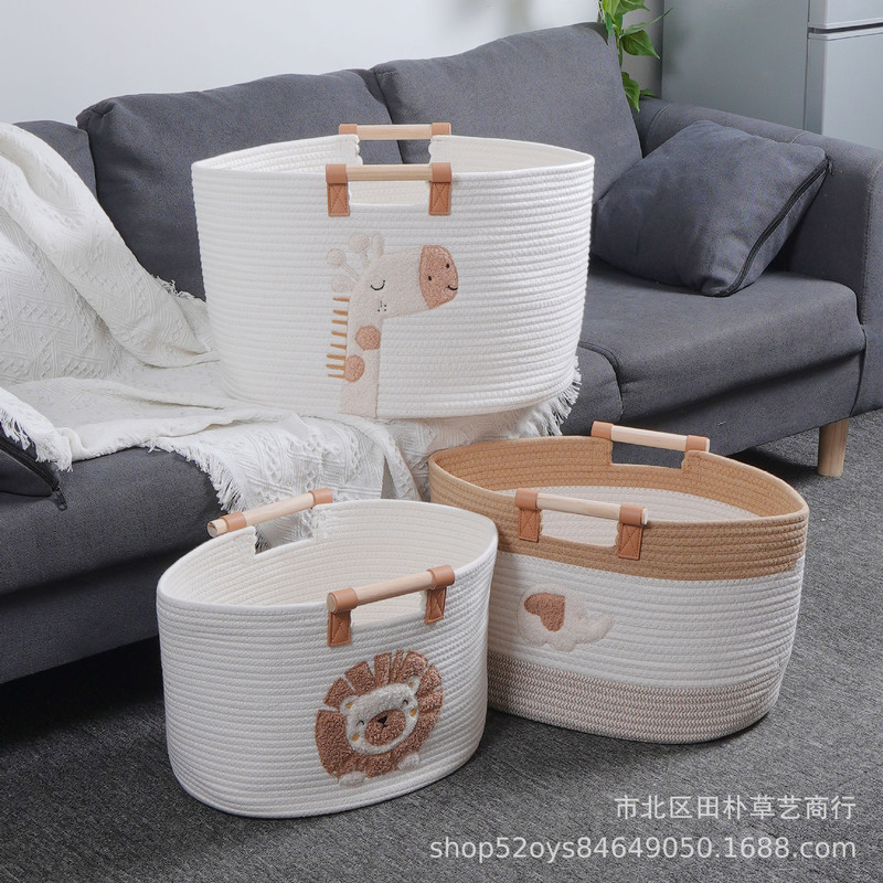 Amazon Best-Selling Cotton Rope Woven Storage Basket Hand-Woven Children's Room Sundries Toy Storage Basket Dirty Clothes Basket