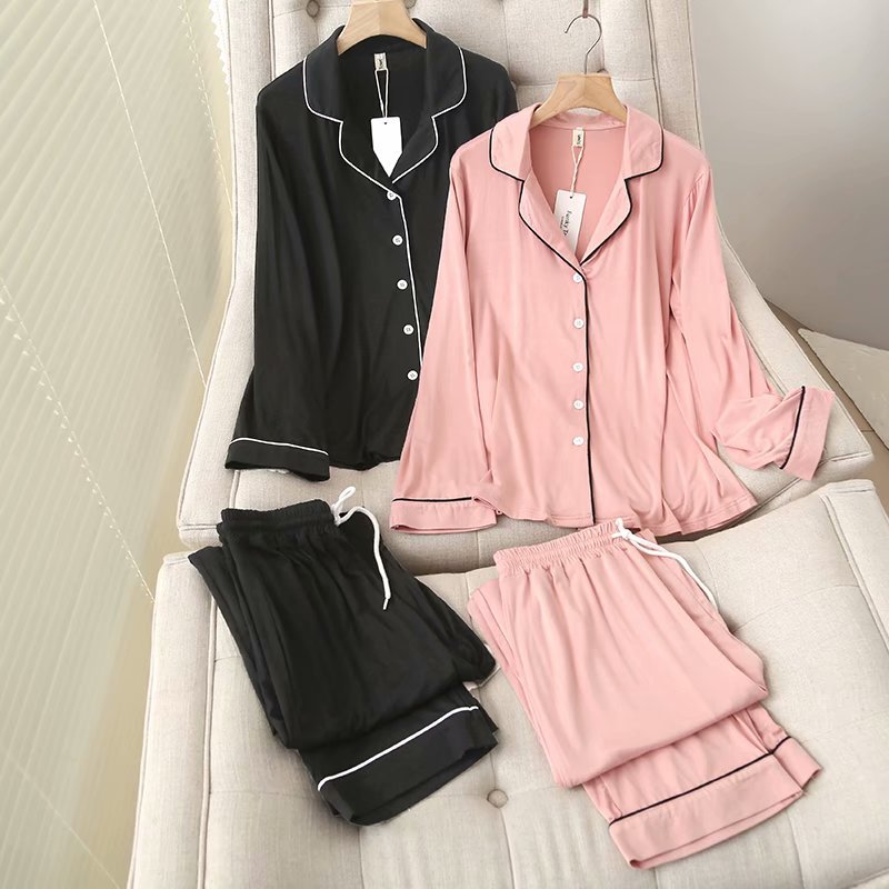 simple contrast color side wide leg pants pajamas set NSAM52919