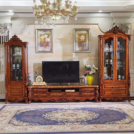 欧式实木雕花酒柜美式复古高低配套酒柜客厅单双门组合家具储物柜