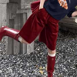 金步康中式复古慵懒时尚高级感红色灯芯绒中裤宽松显瘦七分裤别致