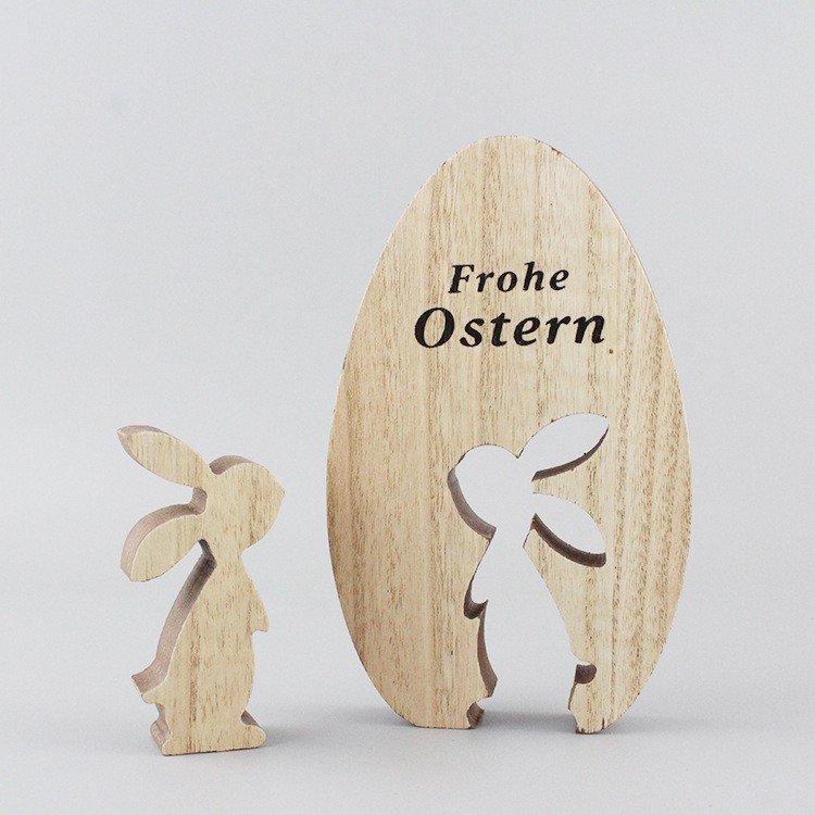 Mayorista ornamentos europeos huevos de conejo estilo idílico creativo artesanías de madera sala de estar hogar decoración de conejo de Pascua