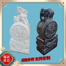 山东嘉祥青石汉白玉精雕抱鼓石别墅大门门墩石鼓一对防裂抗风化