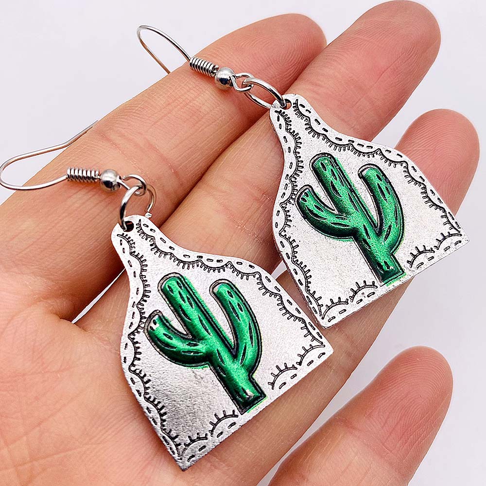 1 Pair Fashion Cactus Metal Inlay Turquoise Women's Drop Earrings display picture 3