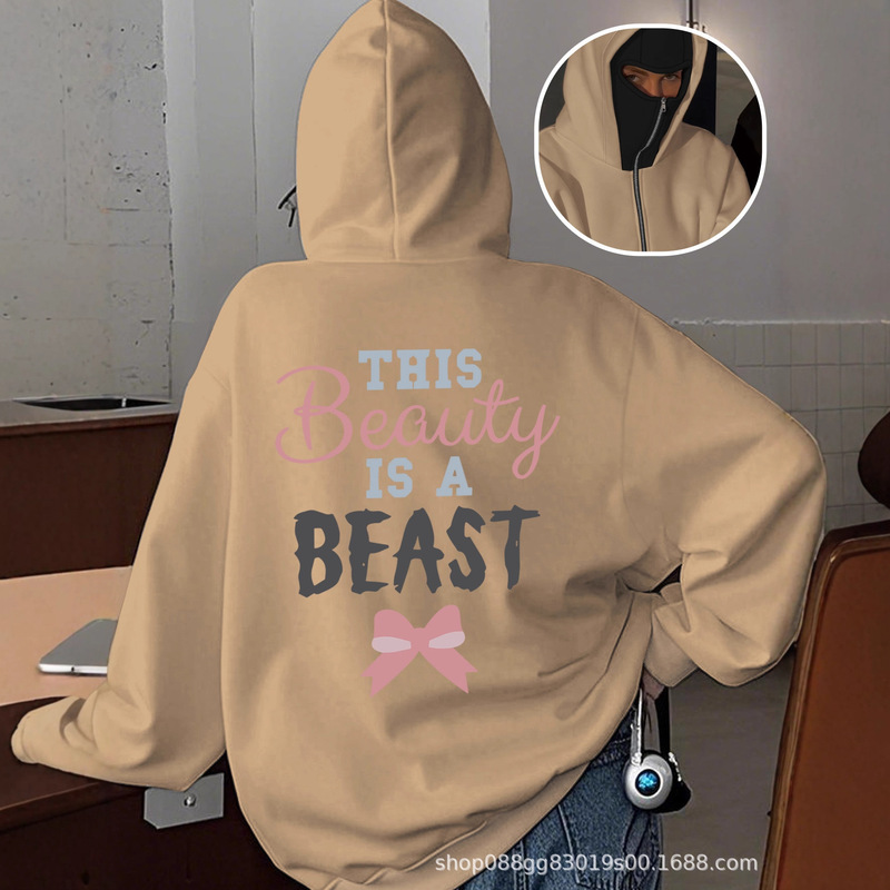 230g Sweatshirt/100% Polyester/Ladies Fashion Beauty Beast English Printing Street Style Bala