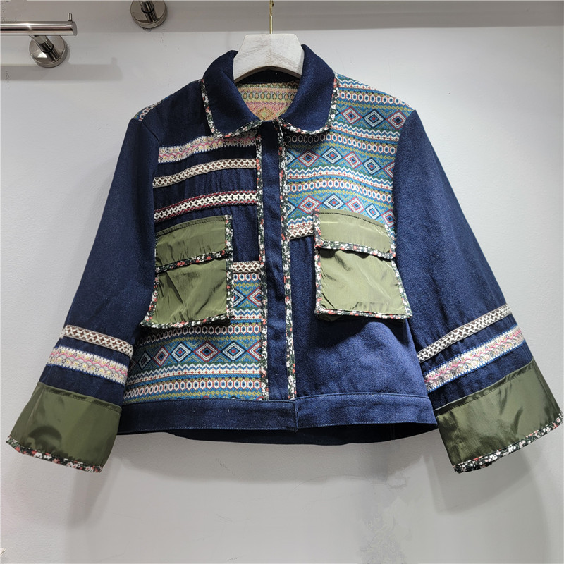 Chaqueta Corta de Mezclilla para Mujer de Diseño Empalmado image 1