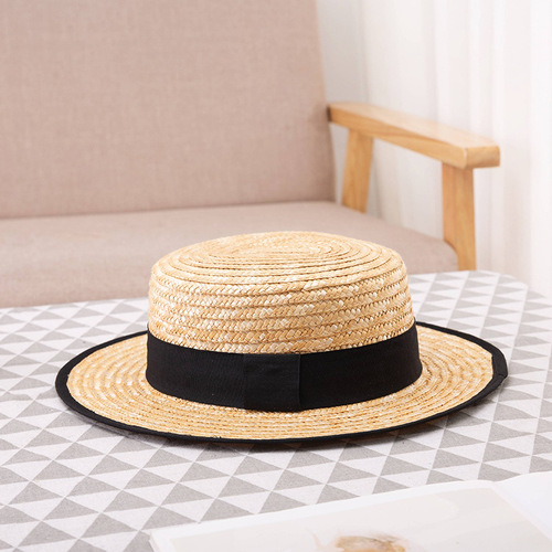  Summer New Style Flat Top Straw Hat Women Korean Style Fashion Casual Short Brim Top Hat Beach Travel Sun Protection Sun Hat
