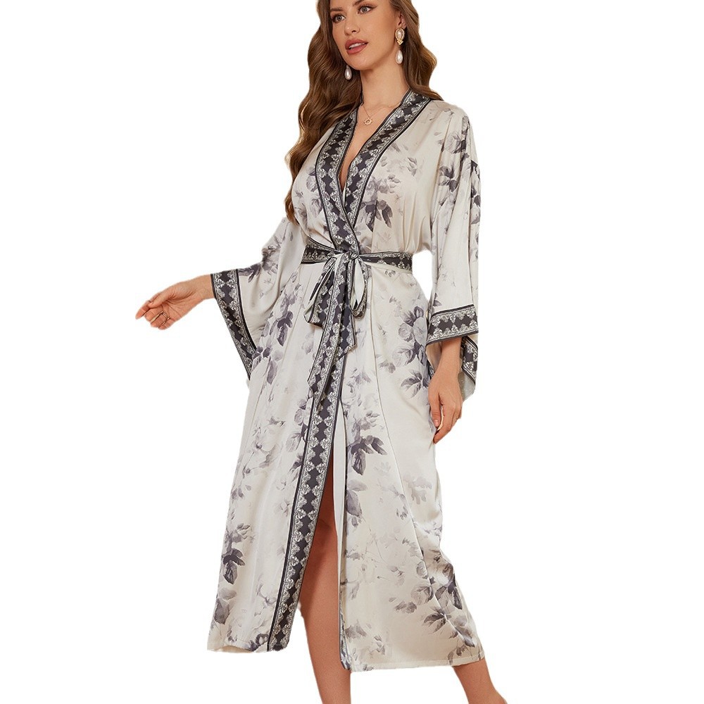 Europa y los Estados Unidos nueva ropa de lujo ropa de dormir de manga larga mujer bata de baño de satén primavera y otoño ropa de la mañana WP3402