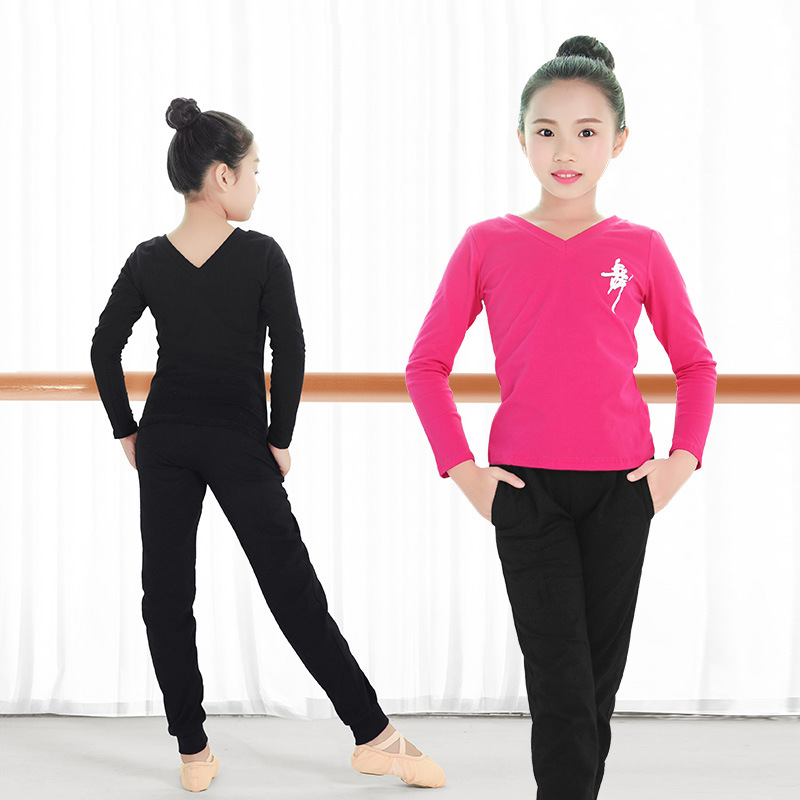 Ropa de baile para niños, ropa de práctica de verano, ropa de baile con cuello en V de manga corta para niñas, pantalones de zanahoria, ropa de gimnasia suelta
