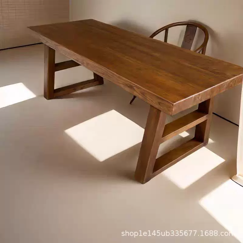老榆木茶几民宿茶桌餐厅餐桌办公室工作台实木方形大板桌家用饭桌