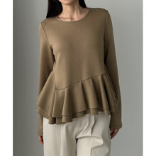 日本乐天外单2025春秋长袖打底衫下摆荷叶边卫衣外套跨境外贸日系