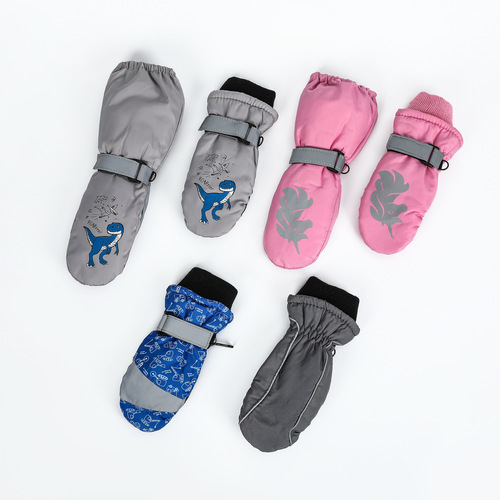 Selected Cartoon Print Fingerless Children's Warm Gloves 2-6 Years Old Winter Outdoor Sports Windproof Ski Gloves