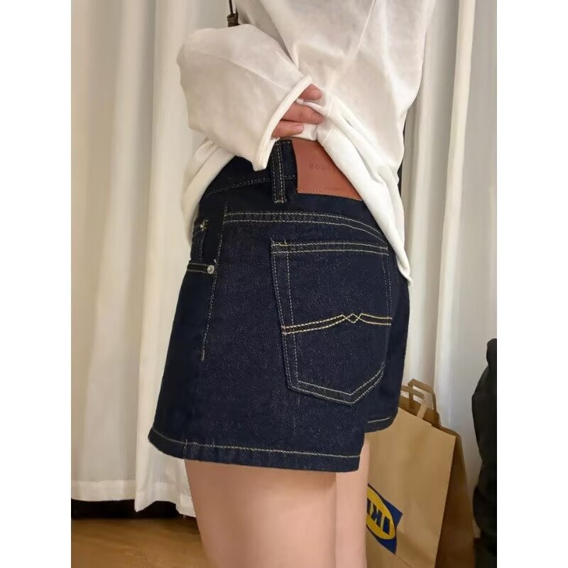 Dark Blue Straight Denim Shorts for Women in Summer Plus Size Fat mm Pear-Shaped Figure Loose Slimming Look A-Line Sexy Hot Pants