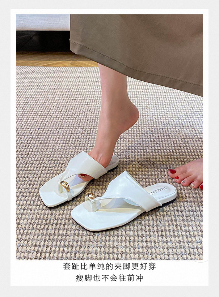 Dép sandal nữ quai ngang xỏ ngón mũi vuông đế bằng — Màu trắng, Màu vàng, Màu đen chi tiết 15