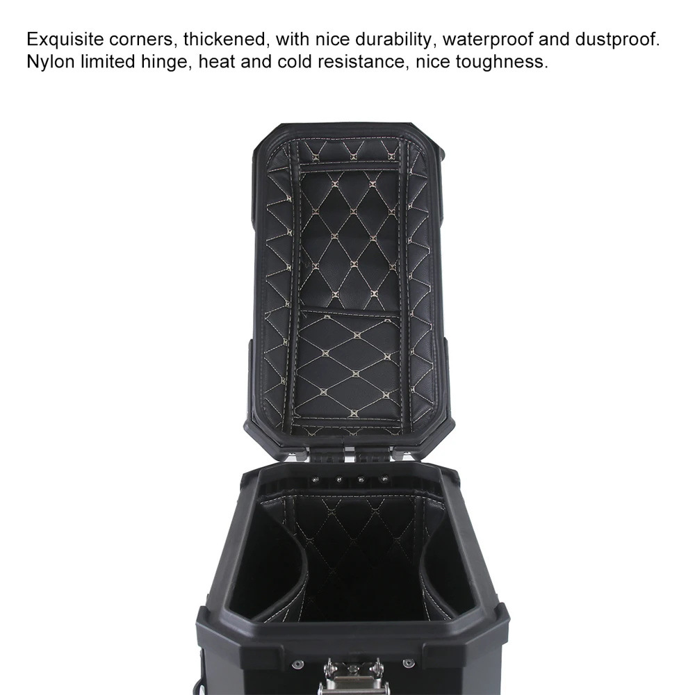 28L/35L Motorcycle Aluminum Alloy Side Box with Large Corner Protection, Waterproof and Anti-Collision, Travel Embossed X-Style Universal Modified Side Box