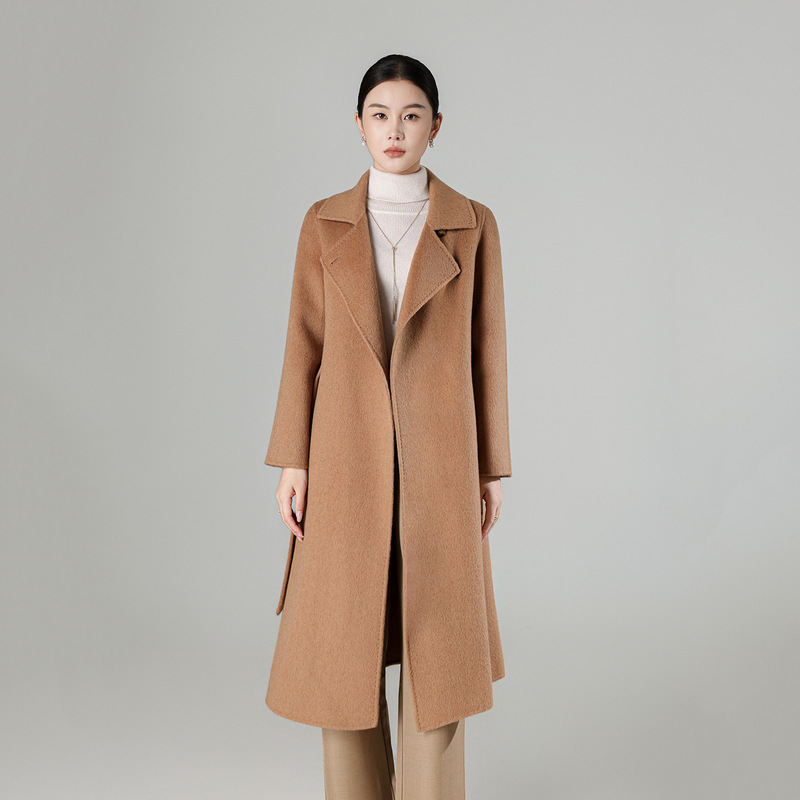 26 Suit Collar Double-Sided Camel Wool Coat, Fashionable Slim-Fit, Belted, Soft and Luxurious, Long Length, Light Luxury Design Coat 26 Suit Collar Double-Sided Camel Wool Coat, Fashionable Slim-Fit, Belted, Soft and Luxurious, Long Length, Light Luxury Design Coat