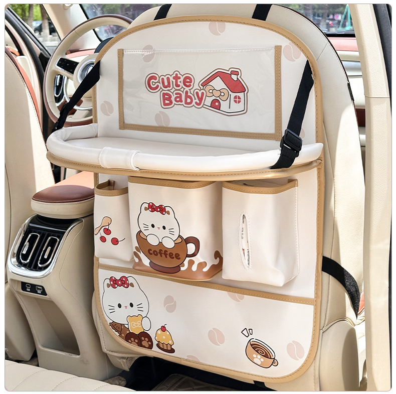 Car Seat Storage Bag, Multifunctional Table Board, Car-Mounted Hanging Storage Bag, Cute Cartoon Car Anti-Kick Pad Hanging Bag