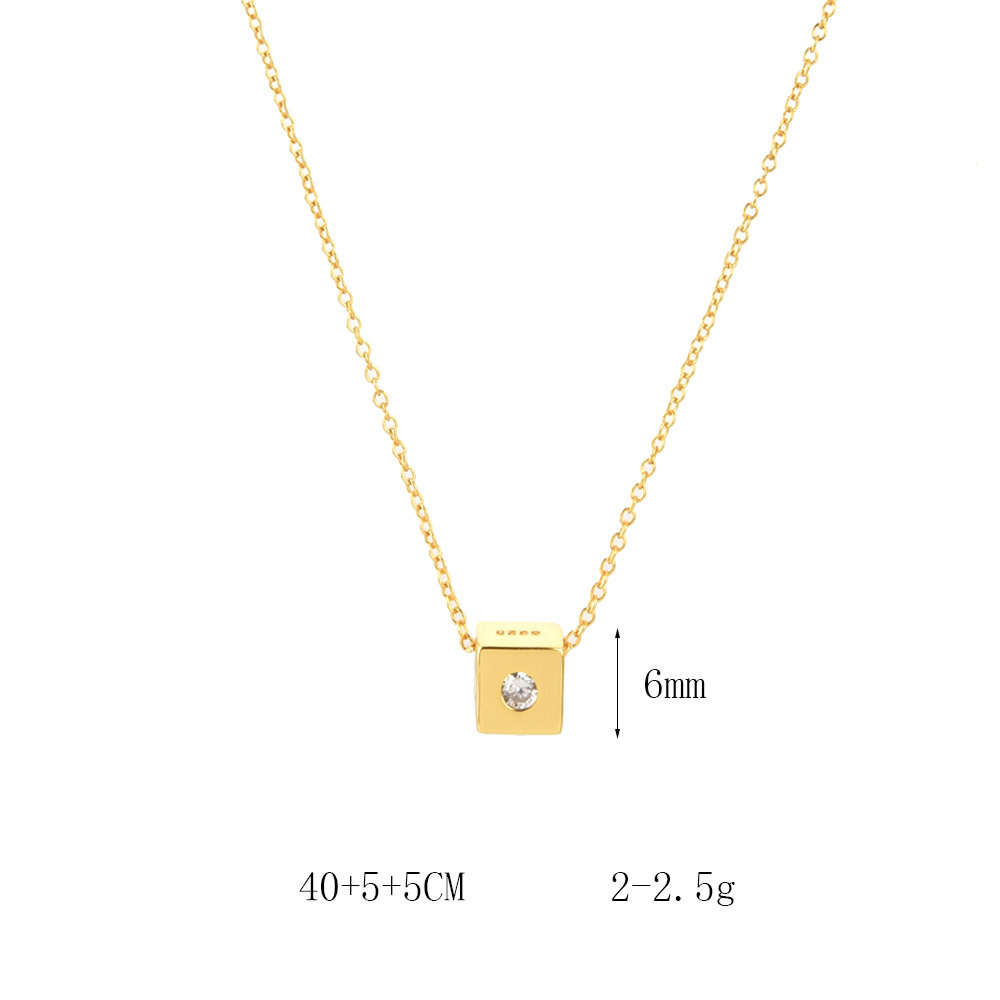 5g Weight 0.05µm-0.08µm Gold Plating Thickness Electroplating Gold Plating Process 925 Sterling Silver Zircon Cable Chain Plating Inlay Square Necklace